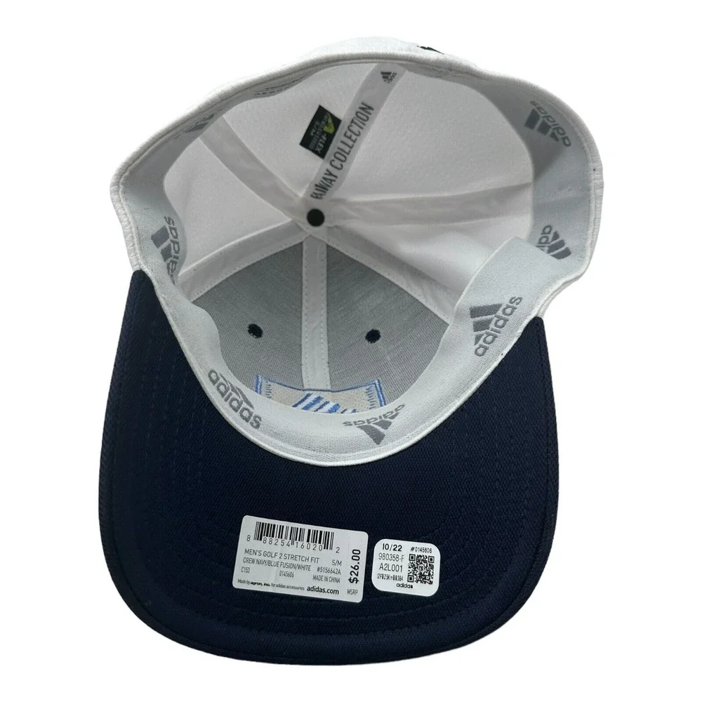 Men's Adidas Golf 2 Stretch-Fit Performance Hat Cap Navy Blue‎ White Size S/M